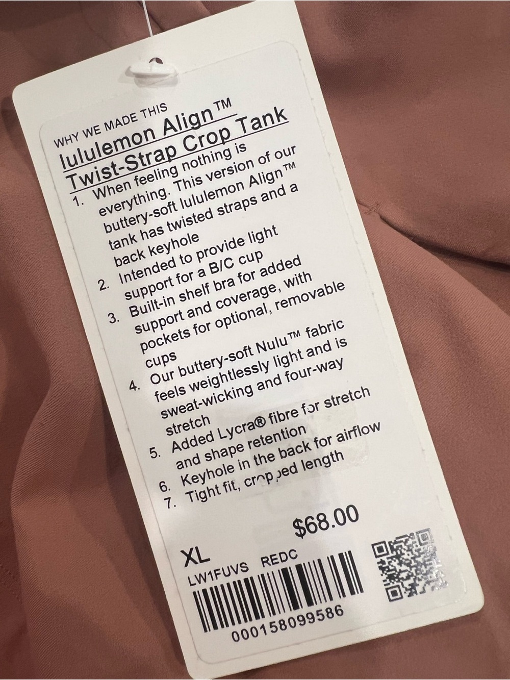 Lululemon Align Twist Strap Crop Tank XL Red Clay NWT Nulu Built In Bra Yoga - Picture 6 of 7